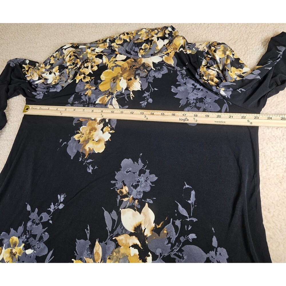 Susan Graver 2XL Floral Top Black Gold Mock Neck Long Sleeve Stretch Knit - Picture 5 of 7